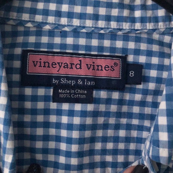 Vineyard Vines Blue Gingham Plaid Button Down sz8 - Picture 10 of 11